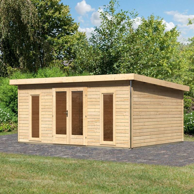 Abri de jardin bois épicéa 18,08m² toit plat 40mm Radeburg 4 Karibu marron avec embase autoclave - Image 3