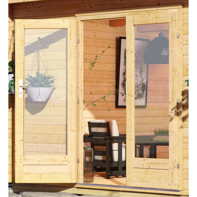 Abri de jardin bois épicéa 18,08m² toit plat 40mm Radeburg 4 Karibu marron avec embase autoclave - Image 6