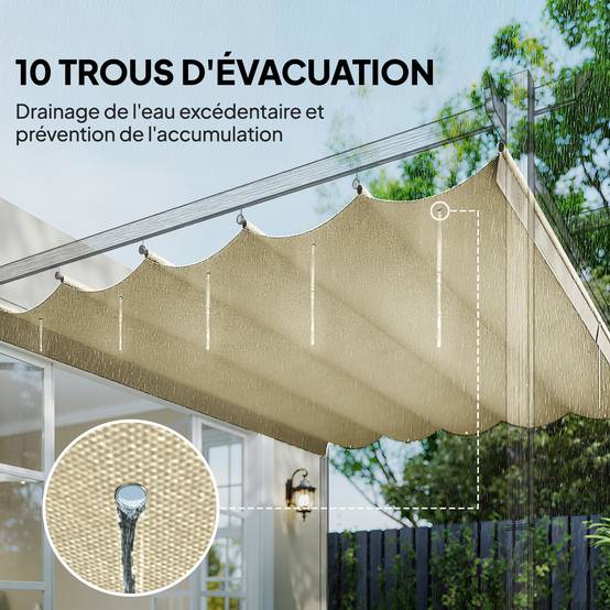 Toile pour pergola rétractable polyester crème 255 x 250 x 6 cm - PANGIVO - Image 8
