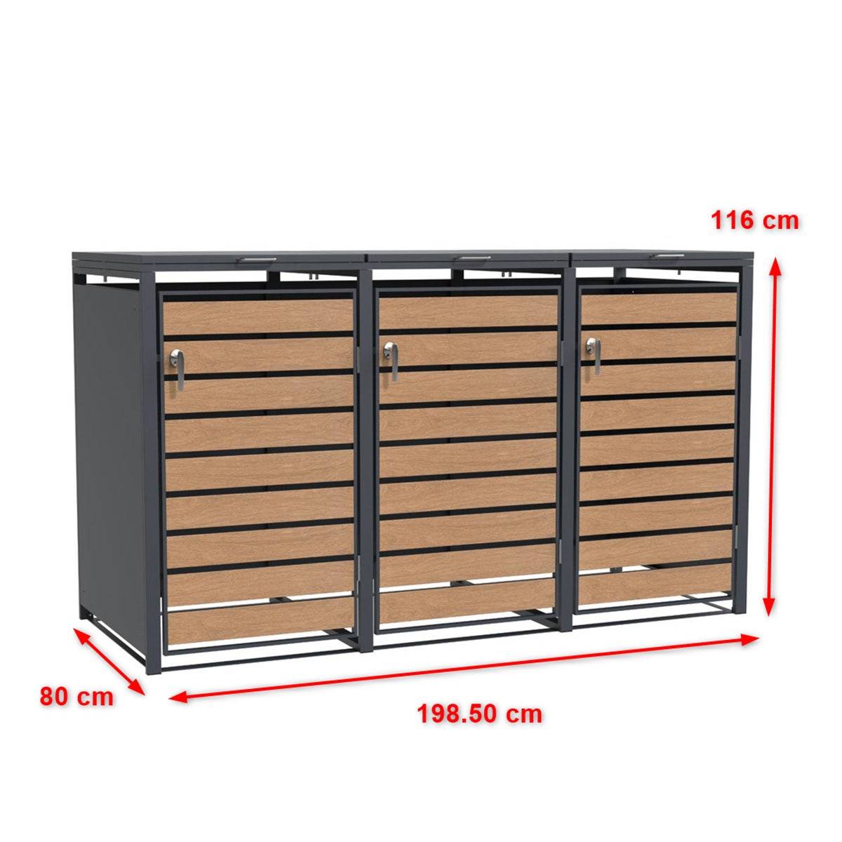Trigano Jardin - Abri cache-poubelle triple 3 x 240 L anthracite imitation bois acier design - Image 3