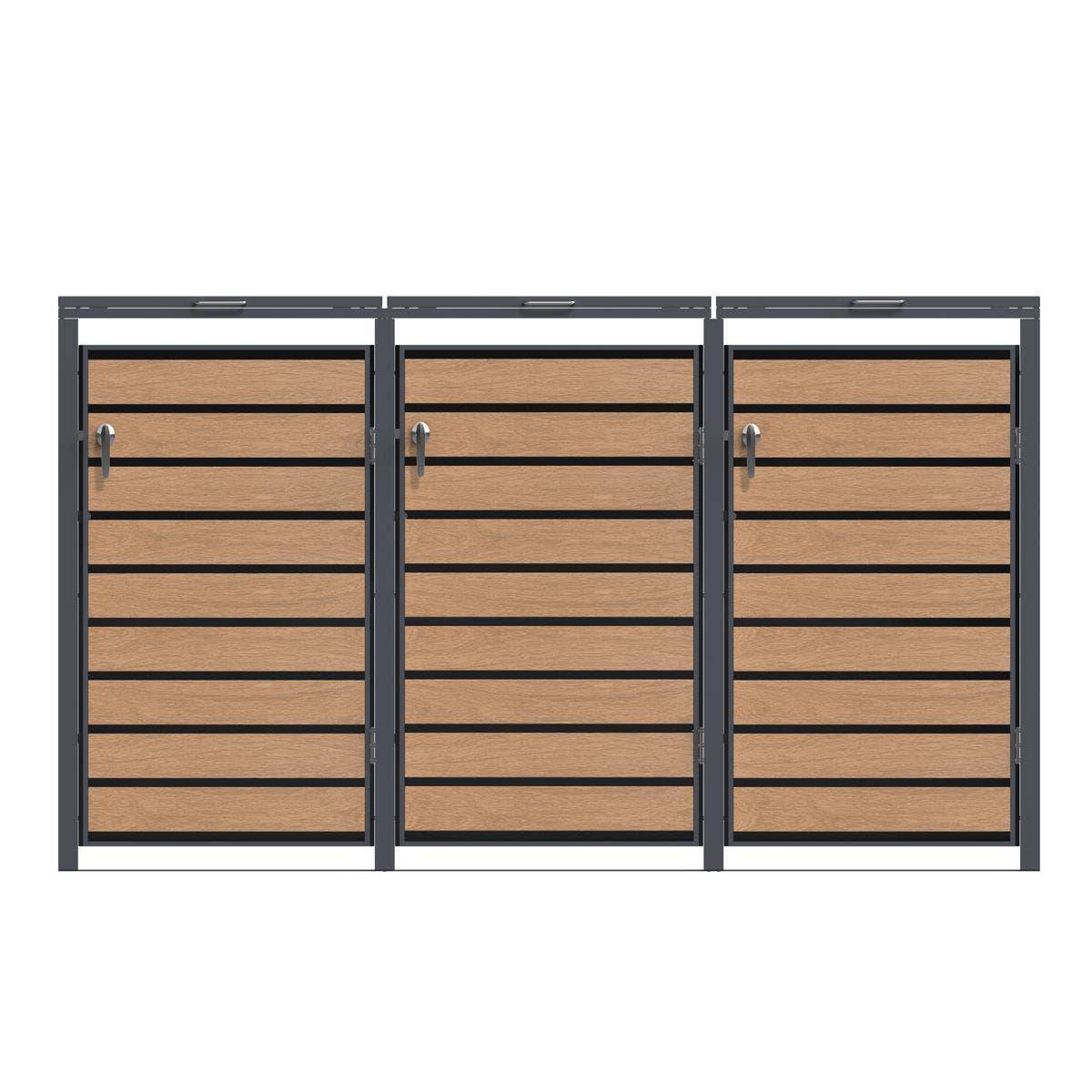 Trigano Jardin - Abri cache-poubelle triple 3 x 240 L anthracite imitation bois acier design - Image 7