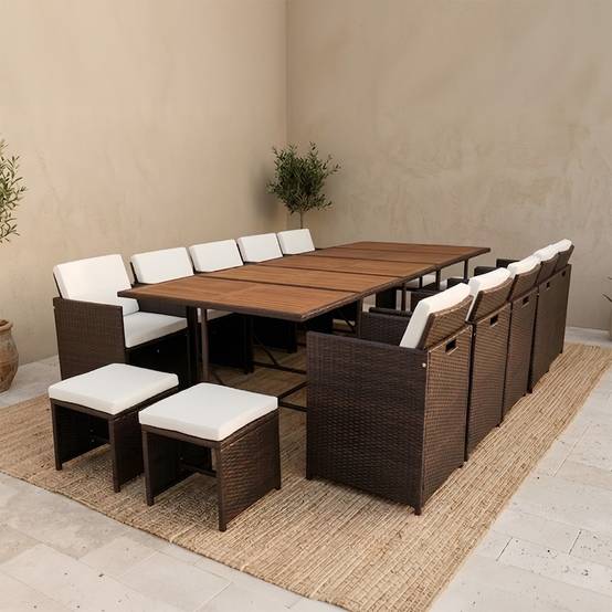 Salon de jardin 14 pl en acacia et résine marron + housse TOLEDO - Image 2