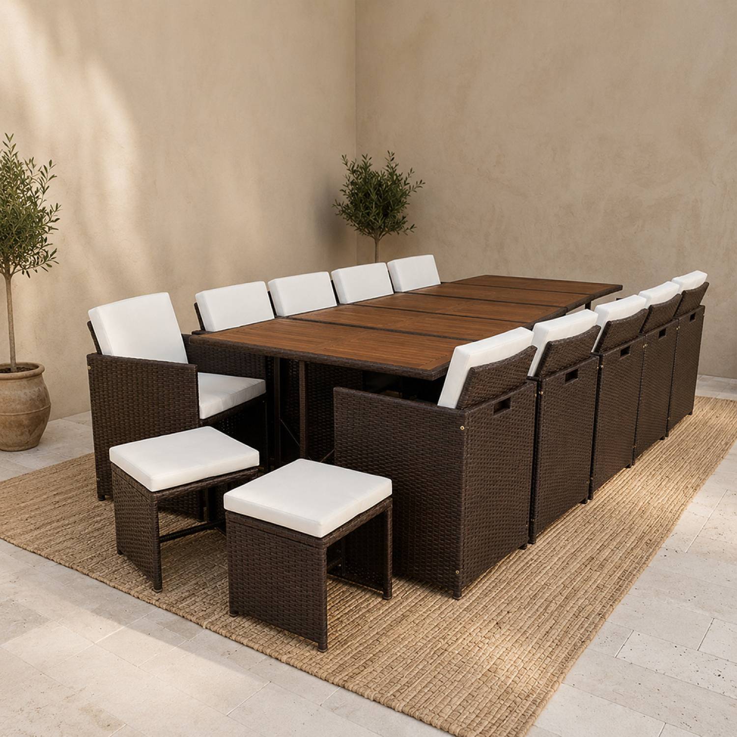 Salon de jardin 14 pl en acacia et résine marron + housse TOLEDO - Image 7