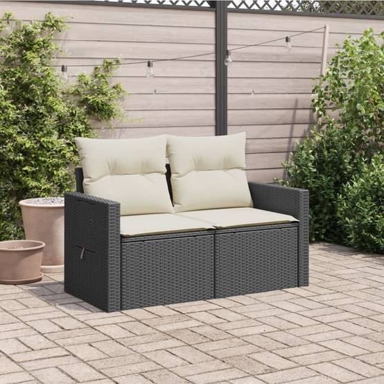 Canapé Extérieur 2 Places Résine Tressée Noire avec Tablette Latérale Rabattable Intégrée – ComfortXL Outdoor Living - Image 3