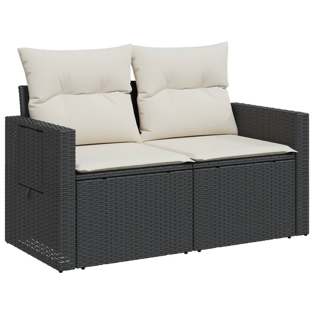 Canapé Extérieur 2 Places Résine Tressée Noire avec Tablette Latérale Rabattable Intégrée – ComfortXL Outdoor Living - Image 4
