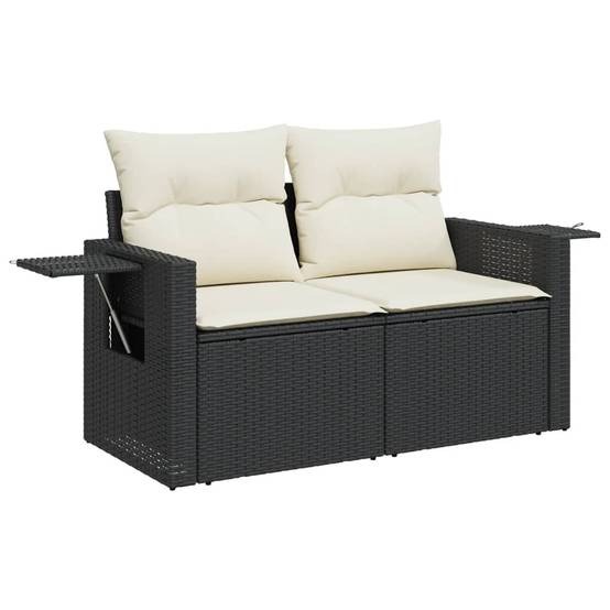 Canapé Extérieur 2 Places Résine Tressée Noire avec Tablette Latérale Rabattable Intégrée – ComfortXL Outdoor Living - Image 2