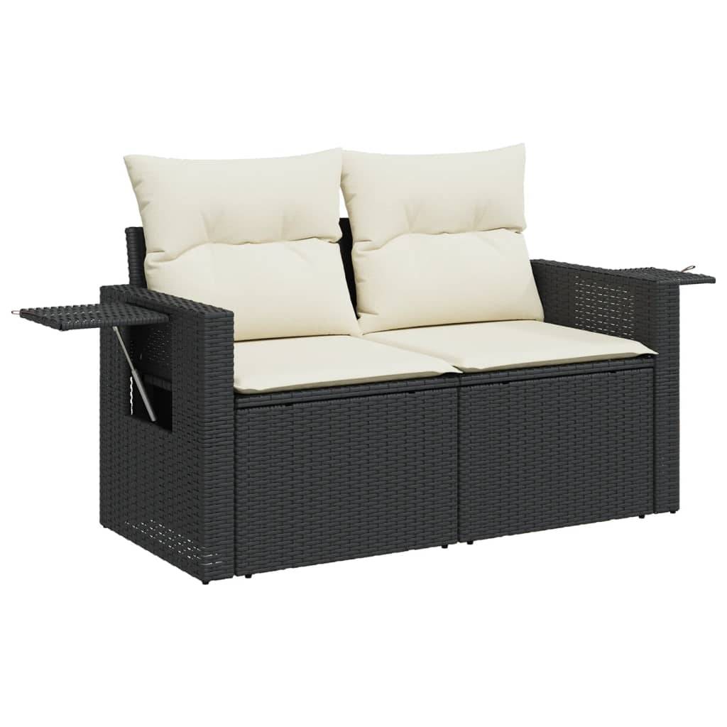 Canapé Extérieur 2 Places Résine Tressée Noire avec Tablette Latérale Rabattable Intégrée – ComfortXL Outdoor Living - Image 2