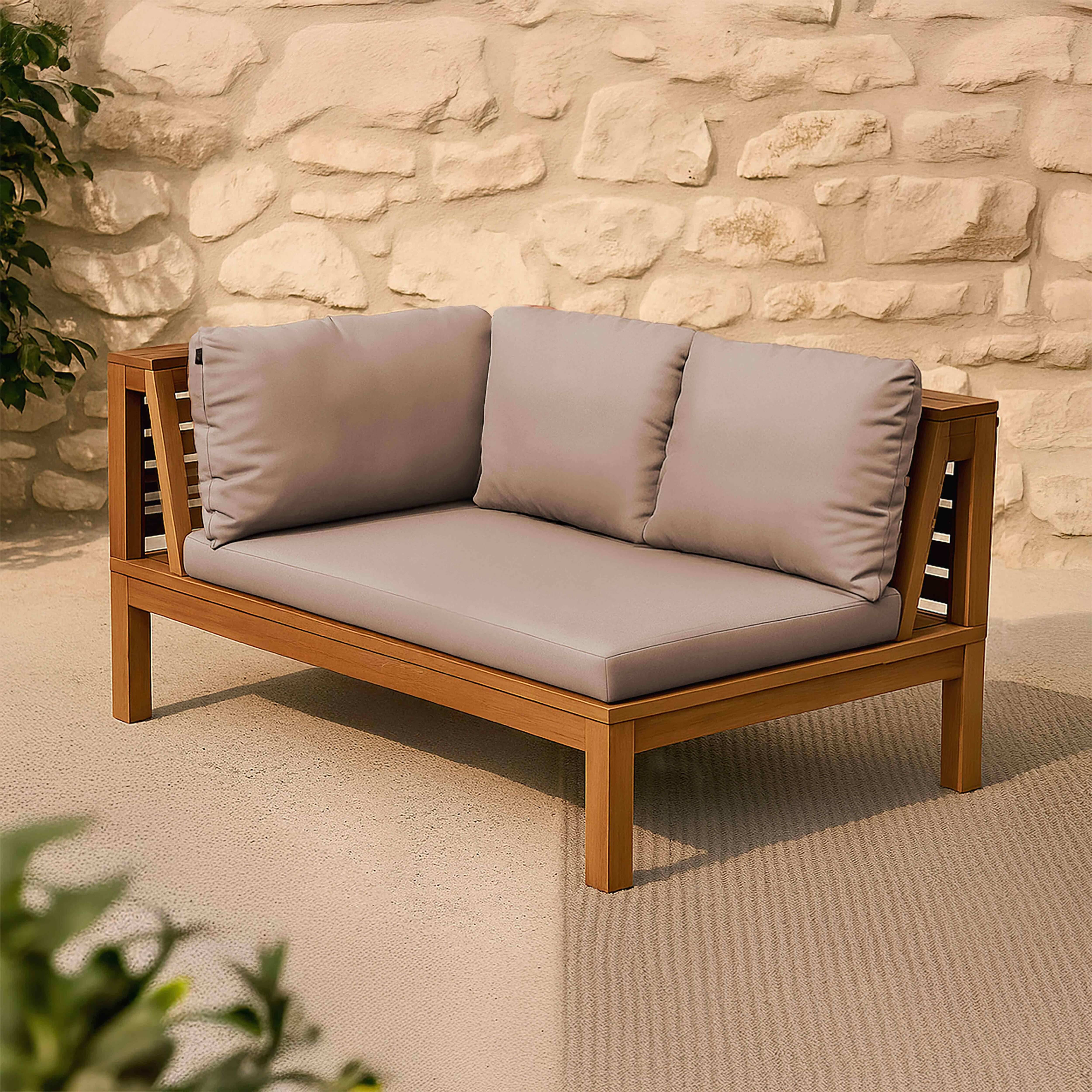 Oviala - Canapé gauche de jardin bas en bois d'eucalyptus taupe Maupiti - Oviala - Imagen 2
