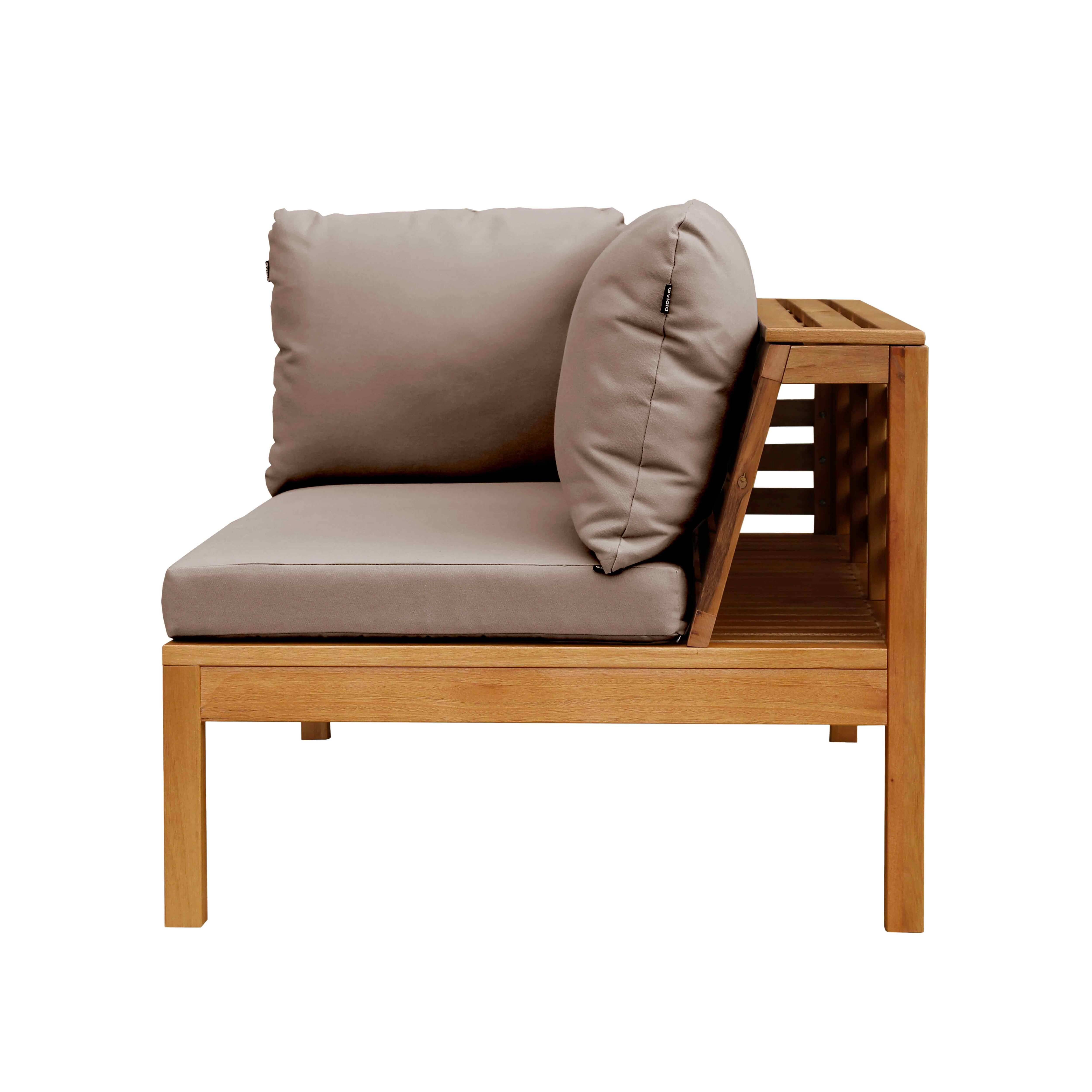 Oviala - Canapé gauche de jardin bas en bois d'eucalyptus taupe Maupiti - Oviala - Imagen 5