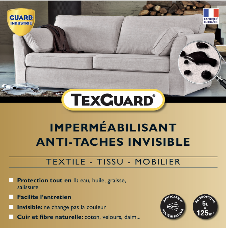 Protection anti taches tissus ou cuir TEXGUARD 5L (+ pulvérisateur offert) jusqu'à 100m² - Image 2