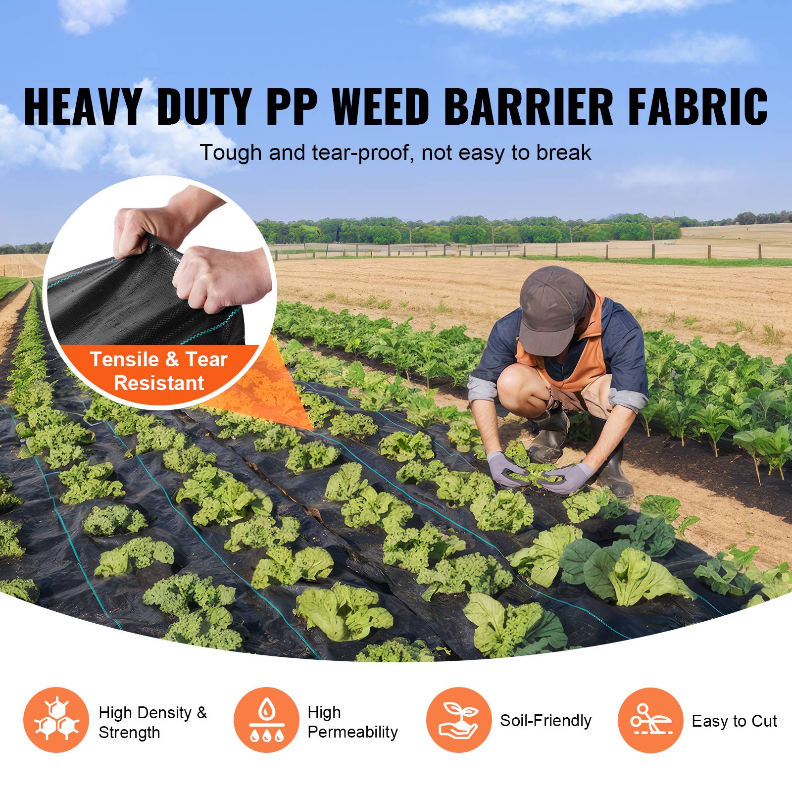 SucceBuy Toile paillage anti-mauvaises herbes 1x50 m, géotextile 100 g/m², perméable, pour aménagement. - Image 2
