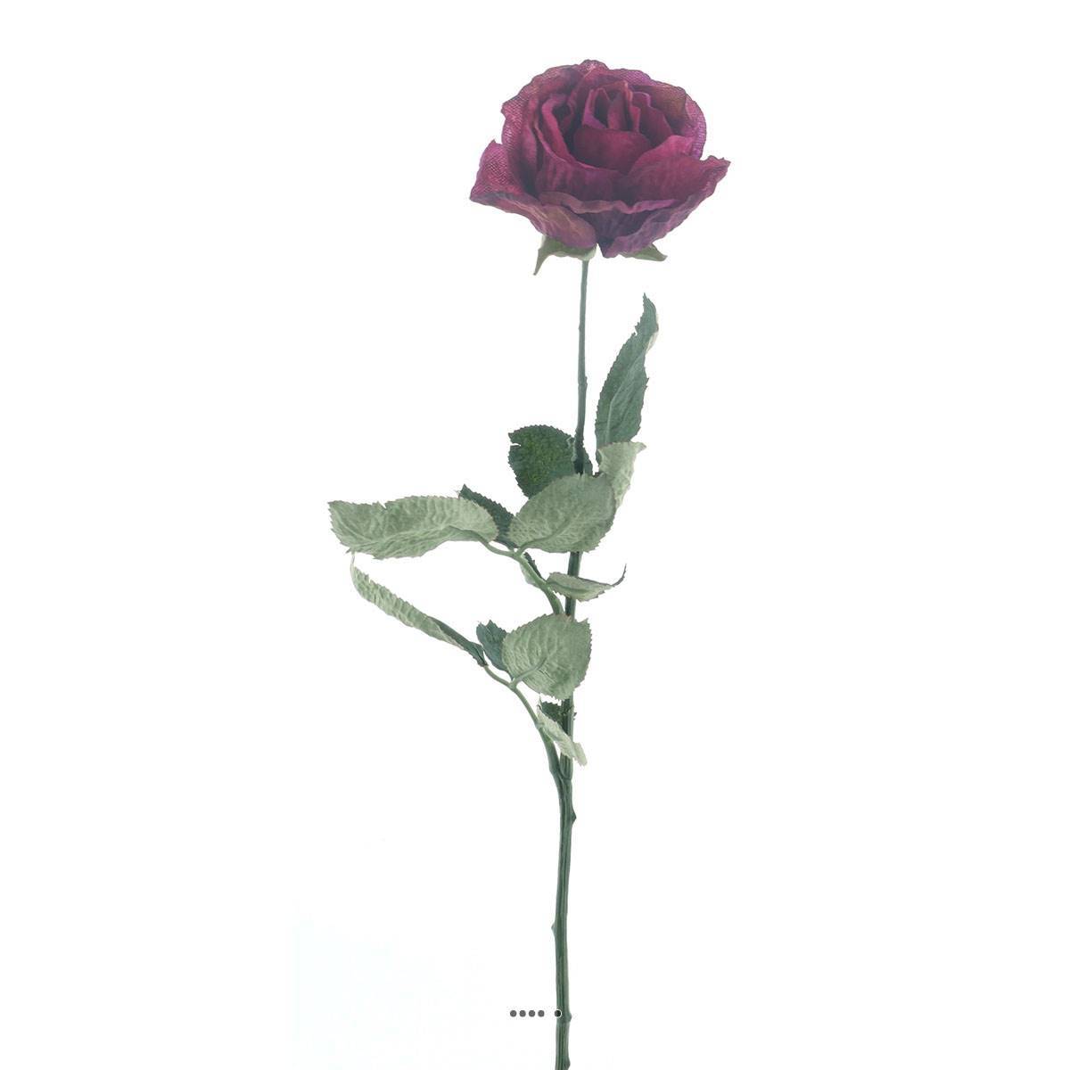 Artificielles - Rose Joy artificielle H 64 cm 1 tete D 7 cm 3 feuilles effet texturé Rose fushia - couleur: Rose fushia 730 - Imagen 1
