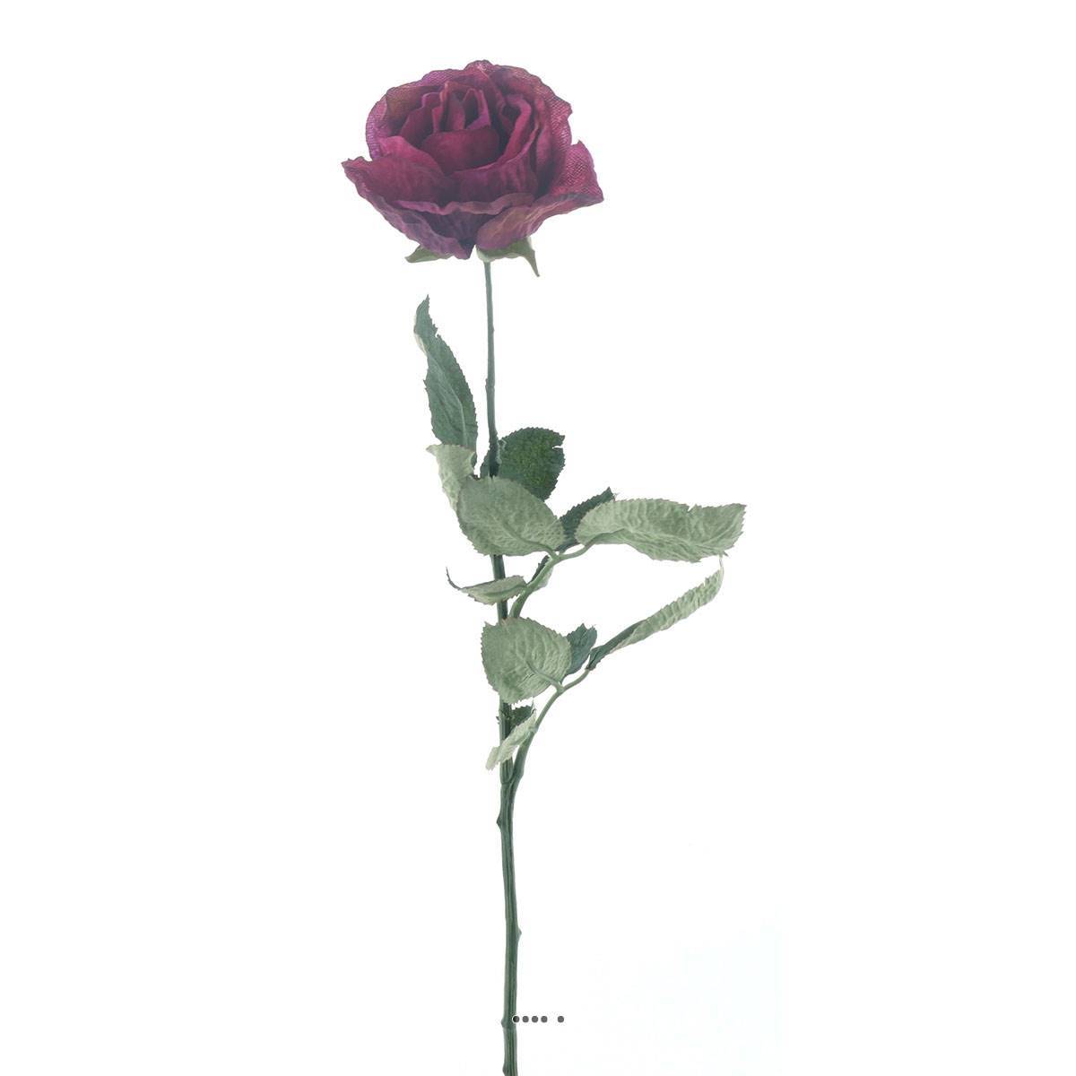 Artificielles - Rose Joy artificielle H 64 cm 1 tete D 7 cm 3 feuilles effet texturé Rose fushia - couleur: Rose fushia 730 - Imagen 2
