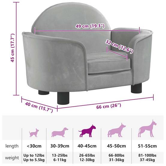 Lit pour chien velours et bois gris clair 66 x 40 x 45 cm - PANGIVO - Image 7