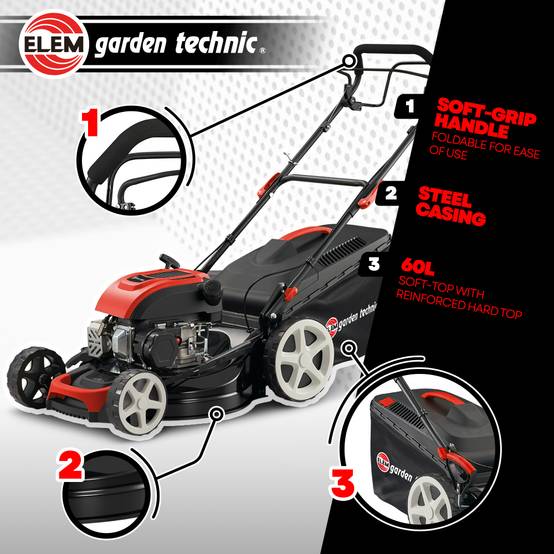 Elem Garden Technic - Tondeuse thermique tractée 169 CC - 508mm avec éjection latérale et mulching - Image 3