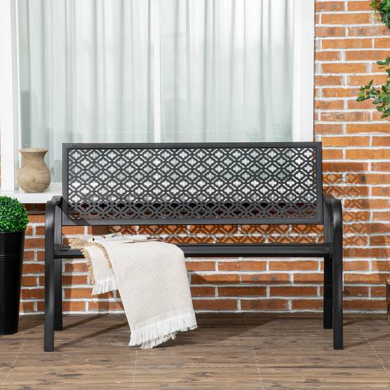 Banc de jardin en métal, 2 places, motif floral, résistant aux intempéries, 127 x 63 x 83 cm, noir - Image 8