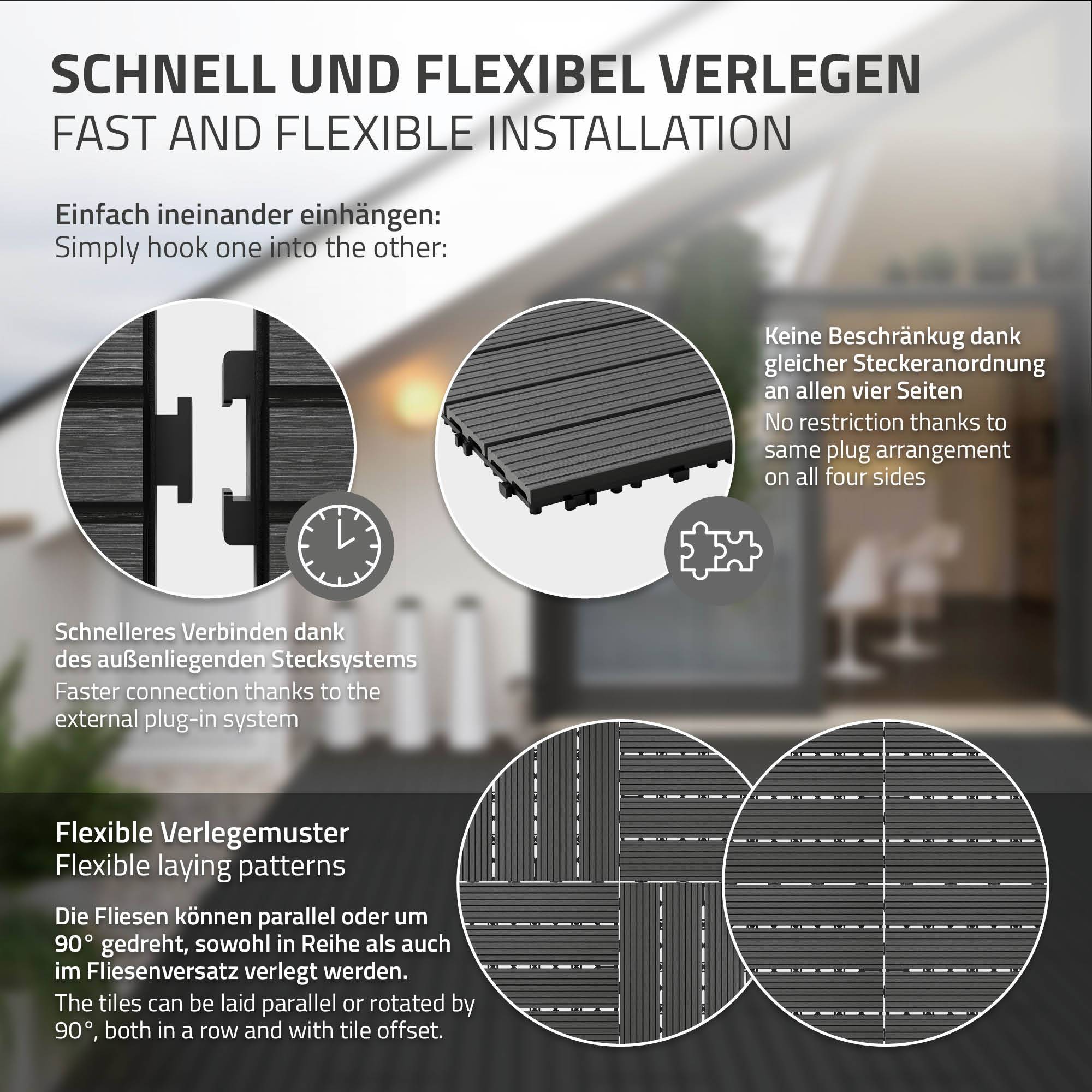 Ecd-Germany - Carrelage terrasse dalles 60x30 cm 3 m² aspect bois anthracite - Imagen 5