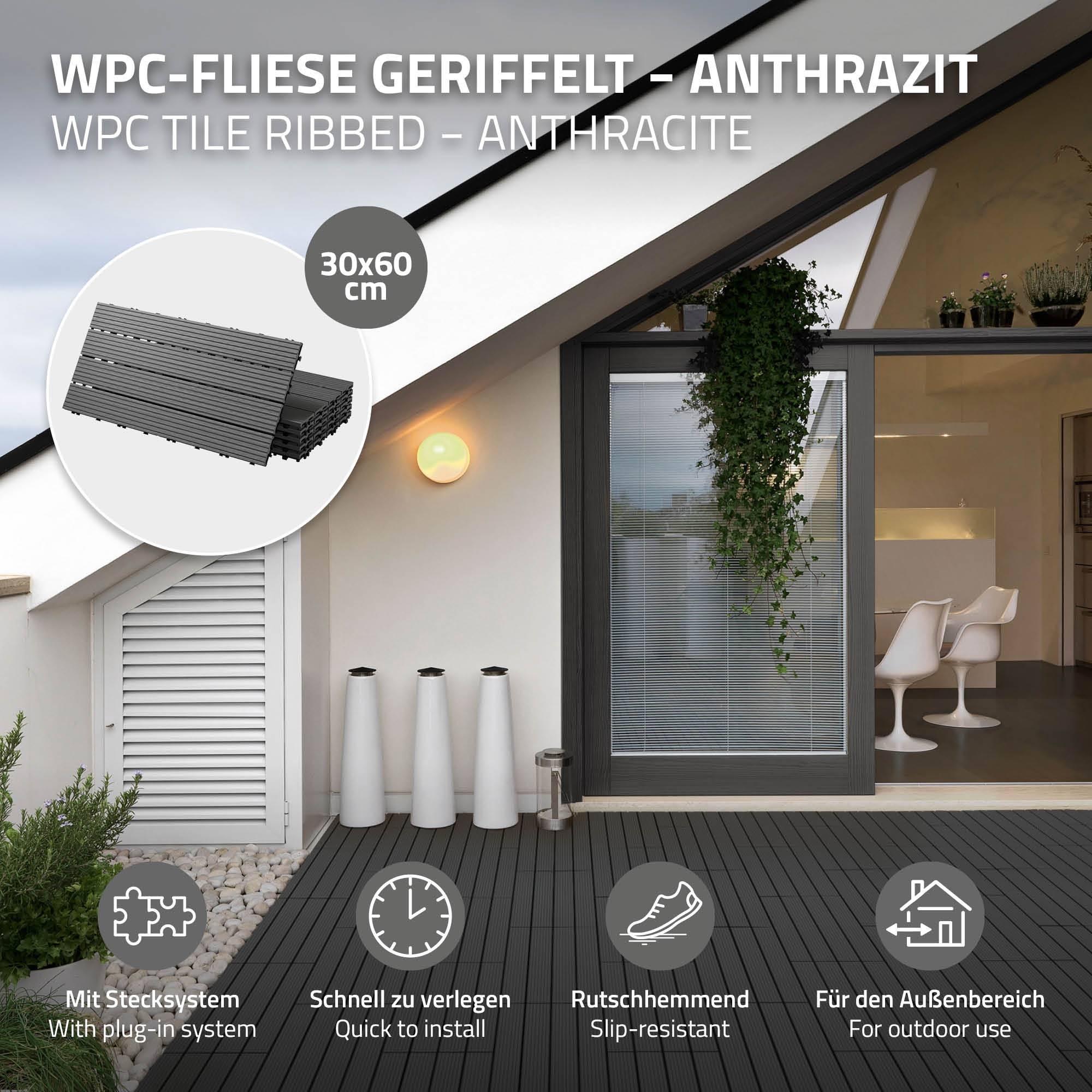 Ecd-Germany - Carrelage terrasse dalles 60x30 cm 3 m² aspect bois anthracite - Imagen 2
