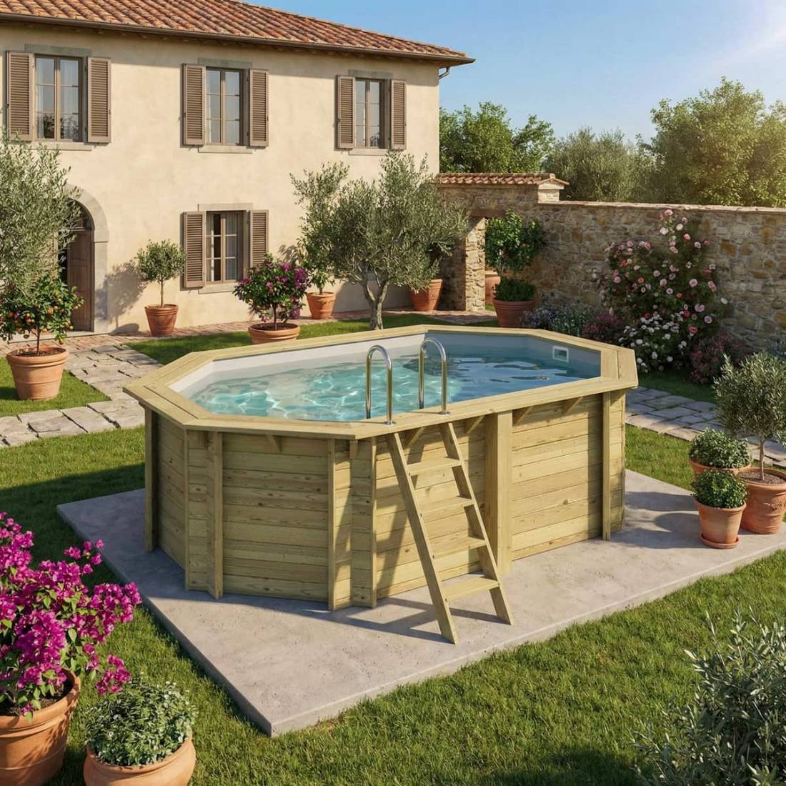 Altanka - Piscine hors sol en bois NEMO 4.3 x 3 - H.1.31 m, gris clair, fixations à sceller - BAS7303OSPI2 - ALTANKA - Image 2
