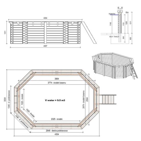 Altanka - Piscine hors sol en bois NEMO 4.3 x 3 - H.1.31 m, gris clair, fixations à sceller - BAS7303OSPI2 - ALTANKA - Image 4