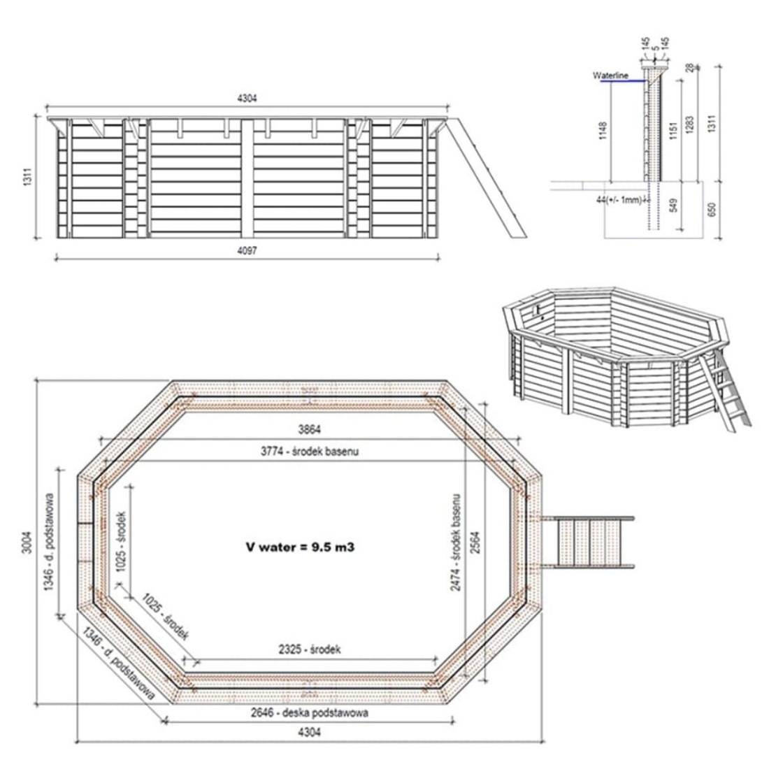 Altanka - Piscine hors sol en bois NEMO 4.3 x 3 - H.1.31 m, gris clair, fixations à sceller - BAS7303OSPI2 - ALTANKA - Image 4