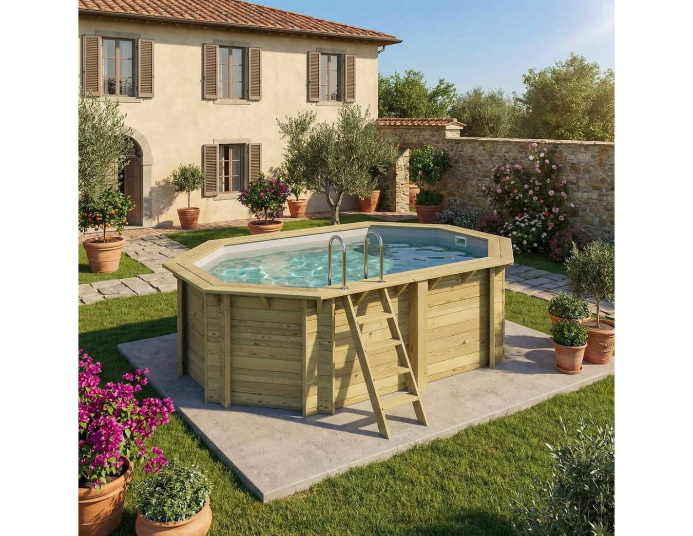 Altanka - Piscine hors sol en bois NEMO 4.3 x 3 - H.1.31 m, gris clair, fixations à sceller - BAS7303OSPI2 - ALTANKA - Image 2