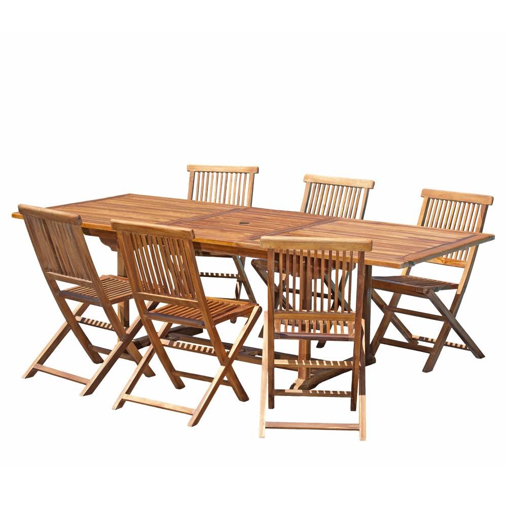 Macabane - MAEVA - Ensemble de jardin en bois teck huilé 6 pers table + 6 chaises - Imagen 1