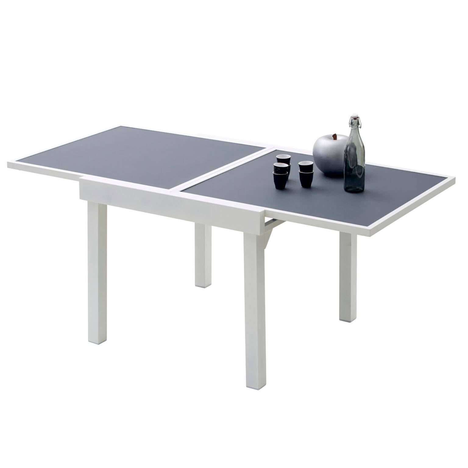 Wilsa Garden - Table Modulo 4/8 personnes structure en aluminium blanche. plateau en verre coloris gris perle - Imagen 6