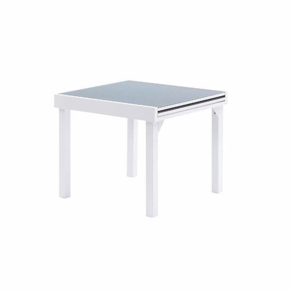 Wilsa Garden - Table Modulo 4/8 personnes structure en aluminium blanche. plateau en verre coloris gris perle - Imagen 2