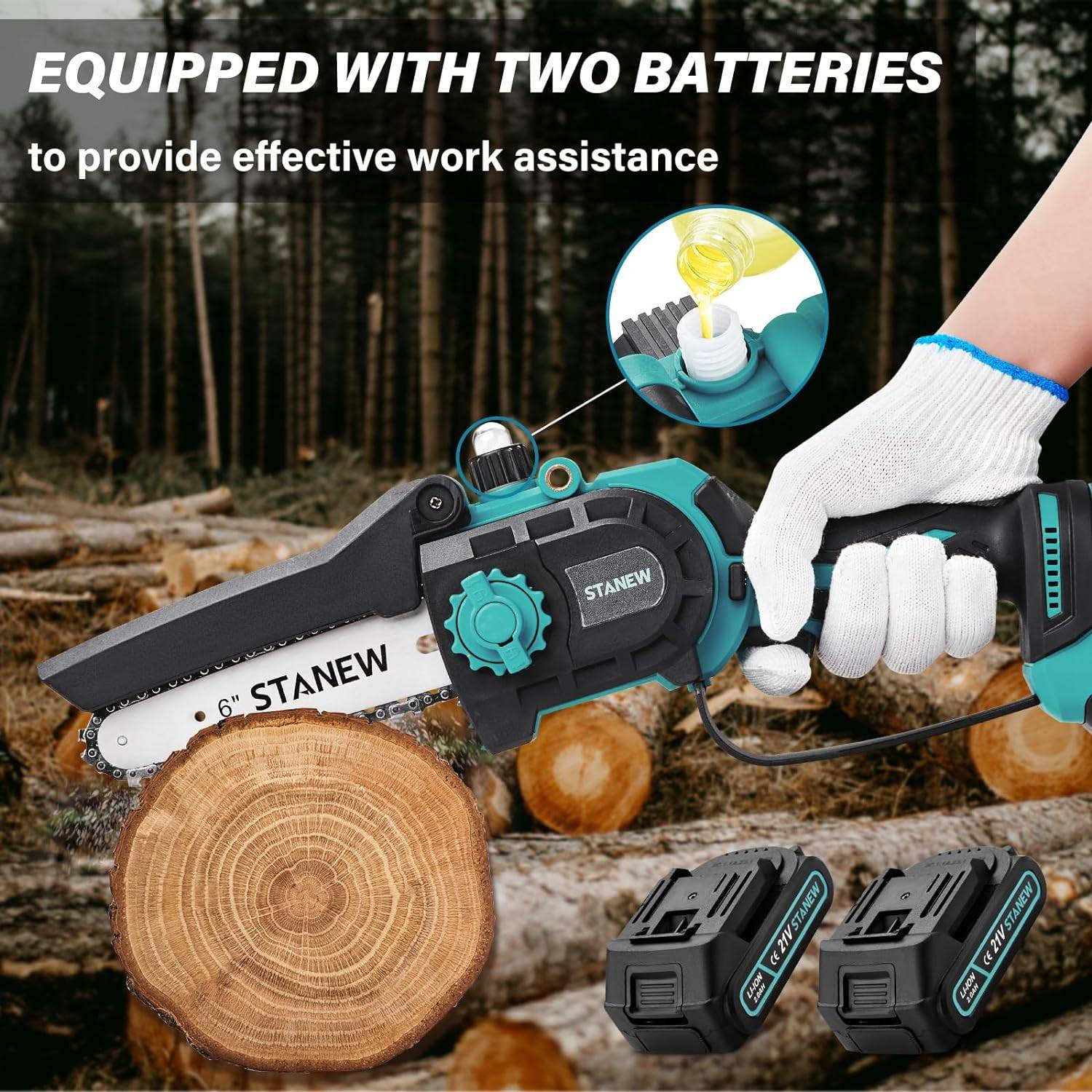 STANEW Mini Brushless Tronçonneuse Électrique sans Fil 21V, 6"ou 8", 2x2A Batterie - Image 2