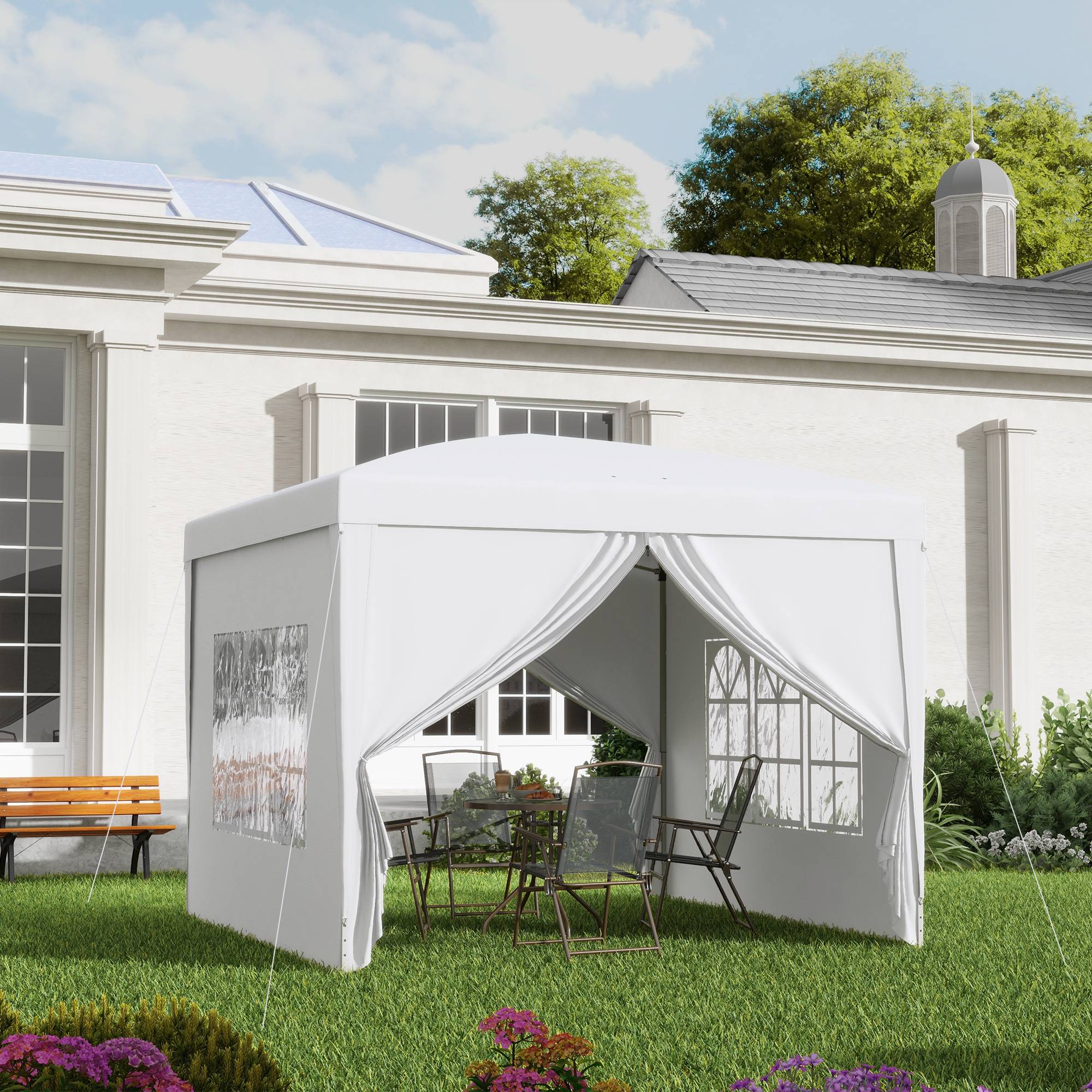 Outsunny - Tonnelle jardin pliante 3x3m barnum 4 parois amovibles avec sac de transport blanc - Outsunny - Image 2