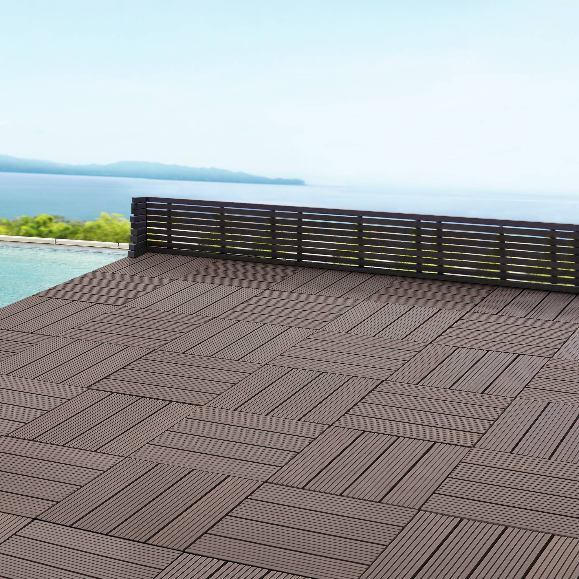 Set de 11 losetas de jardín Schramberg de madera compuesta 1m² 30 x 30 x 2,2 cm marrón oscuro en.casa - Imagen 2