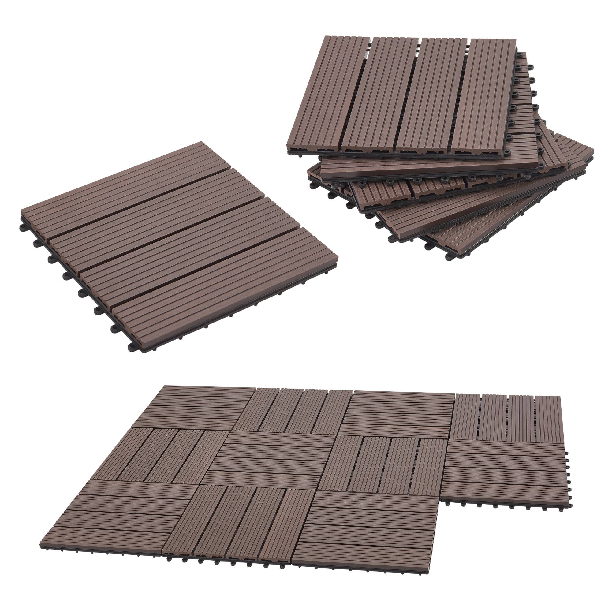 Set de 11 losetas de jardín Schramberg de madera compuesta 1m² 30 x 30 x 2,2 cm marrón oscuro en.casa - Imagen 1