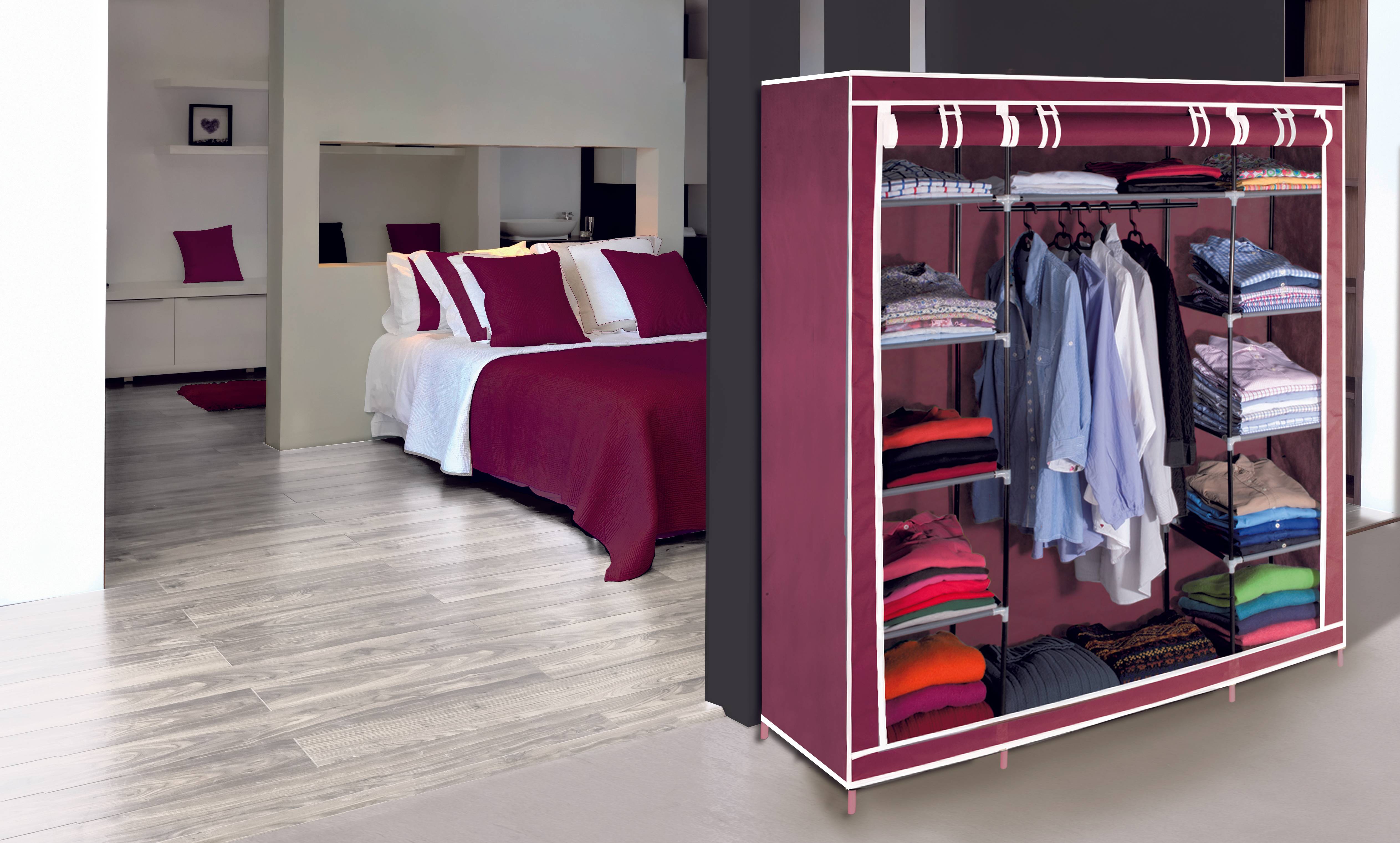 Sans Marque - Armoire de rangement dressing XXL Unité Bordeaux - Image 6