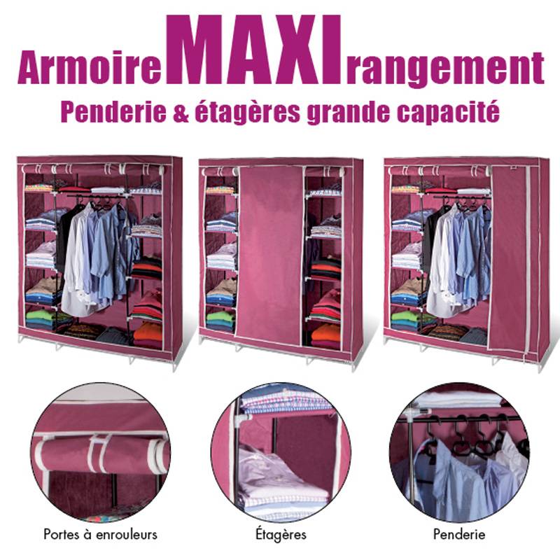 Sans Marque - Armoire de rangement dressing XXL Unité Bordeaux - Image 2