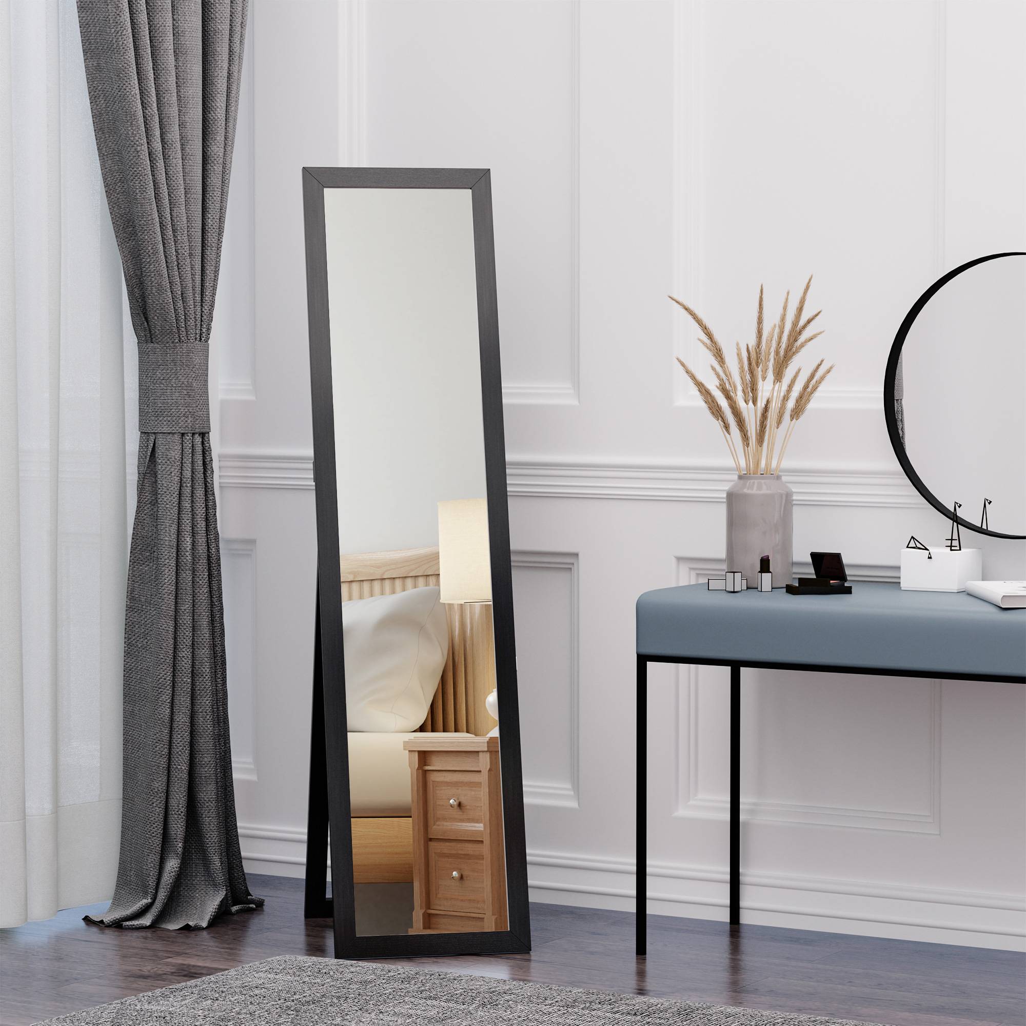 Sans Marque - Miroir sur Pied et Mural rectangulaire miroir de sol Pleine Longueur Dressing Chambre salon dim. 37l x 37P x 154H cm Noir - Image 3