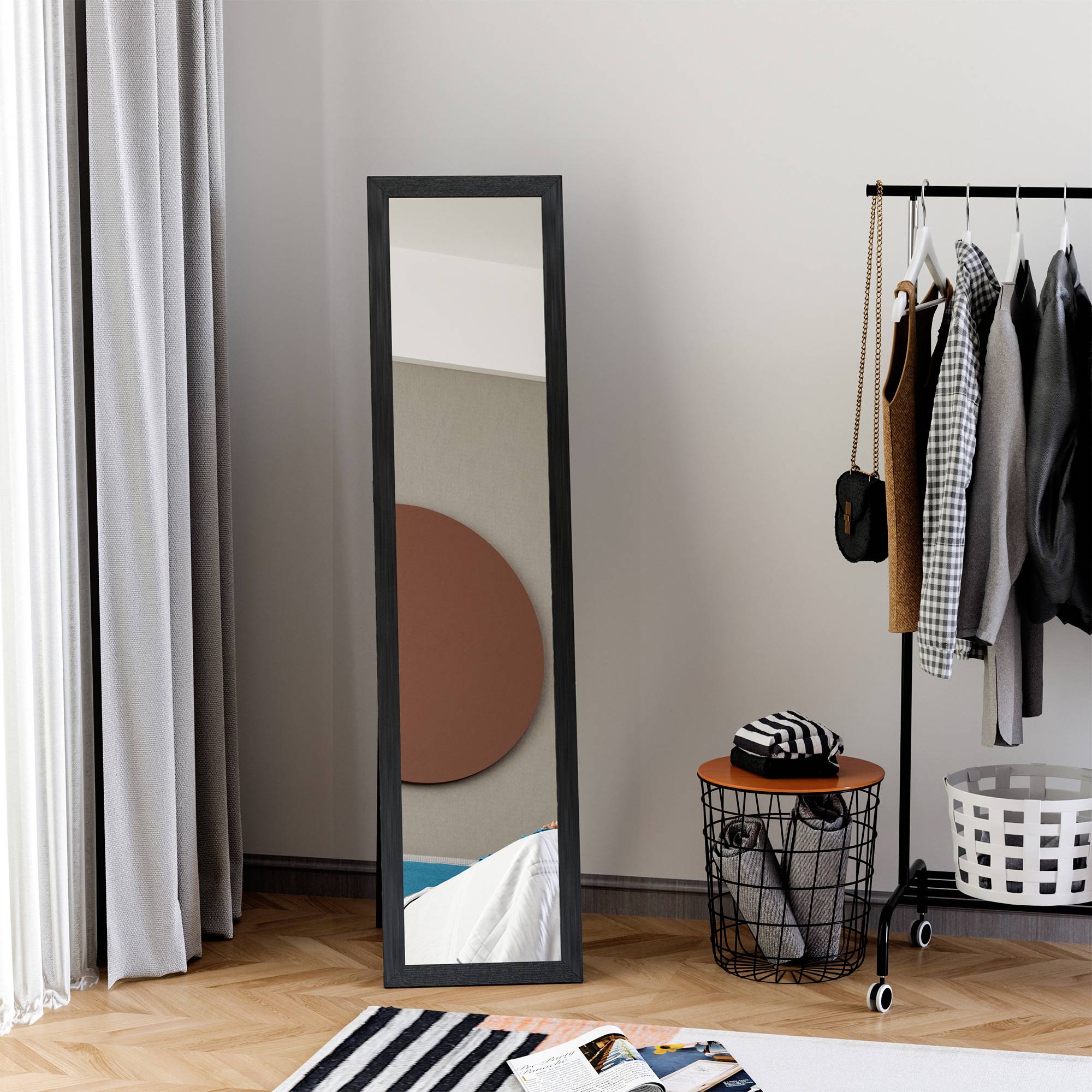 Sans Marque - Miroir sur Pied et Mural rectangulaire miroir de sol Pleine Longueur Dressing Chambre salon dim. 37l x 37P x 154H cm Noir - Image 4