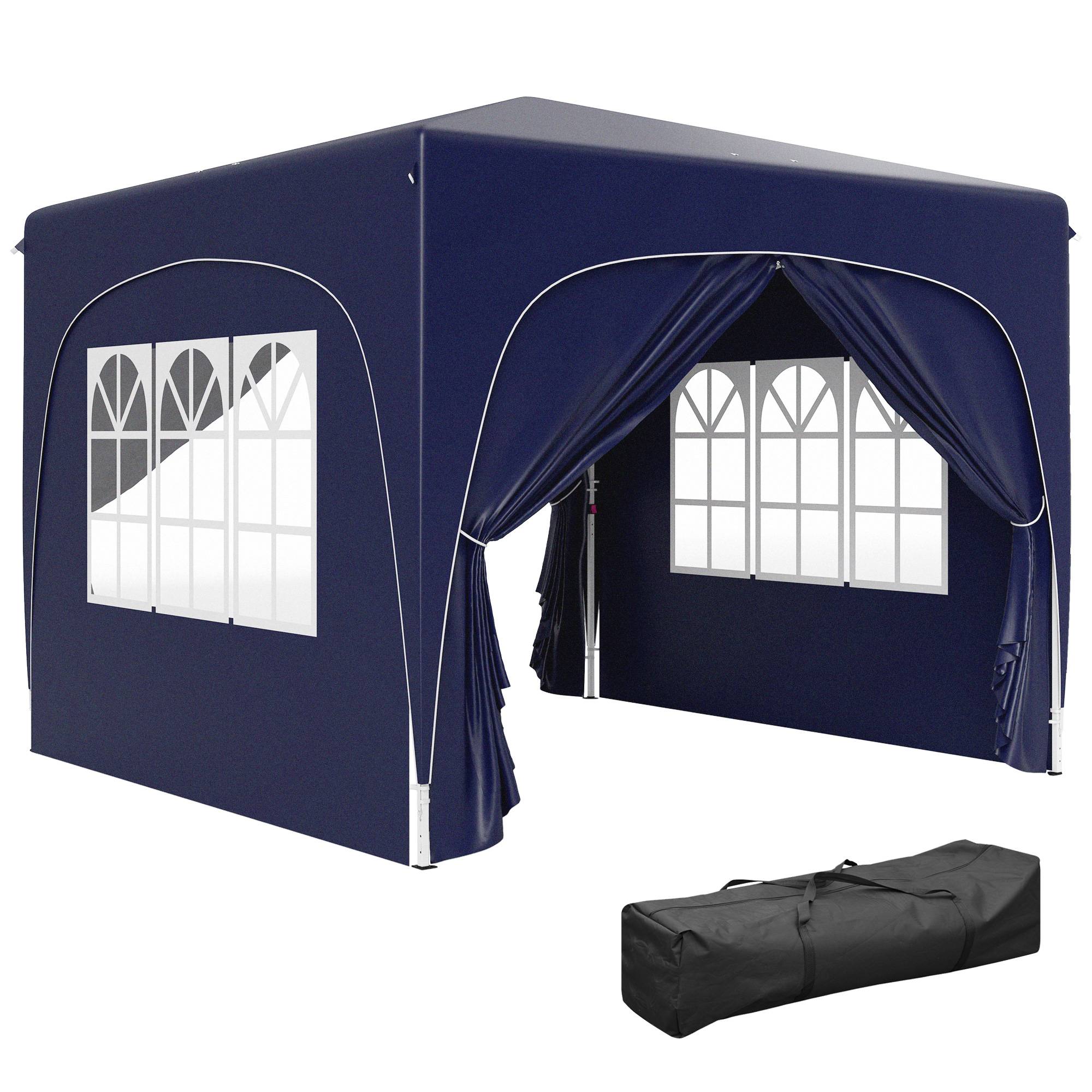 Tonnelle bleu foncé 3x3 m avec panneaux UPF50+ et hauteur réglable, abri design sobre pour terrasse pratique et protecteur