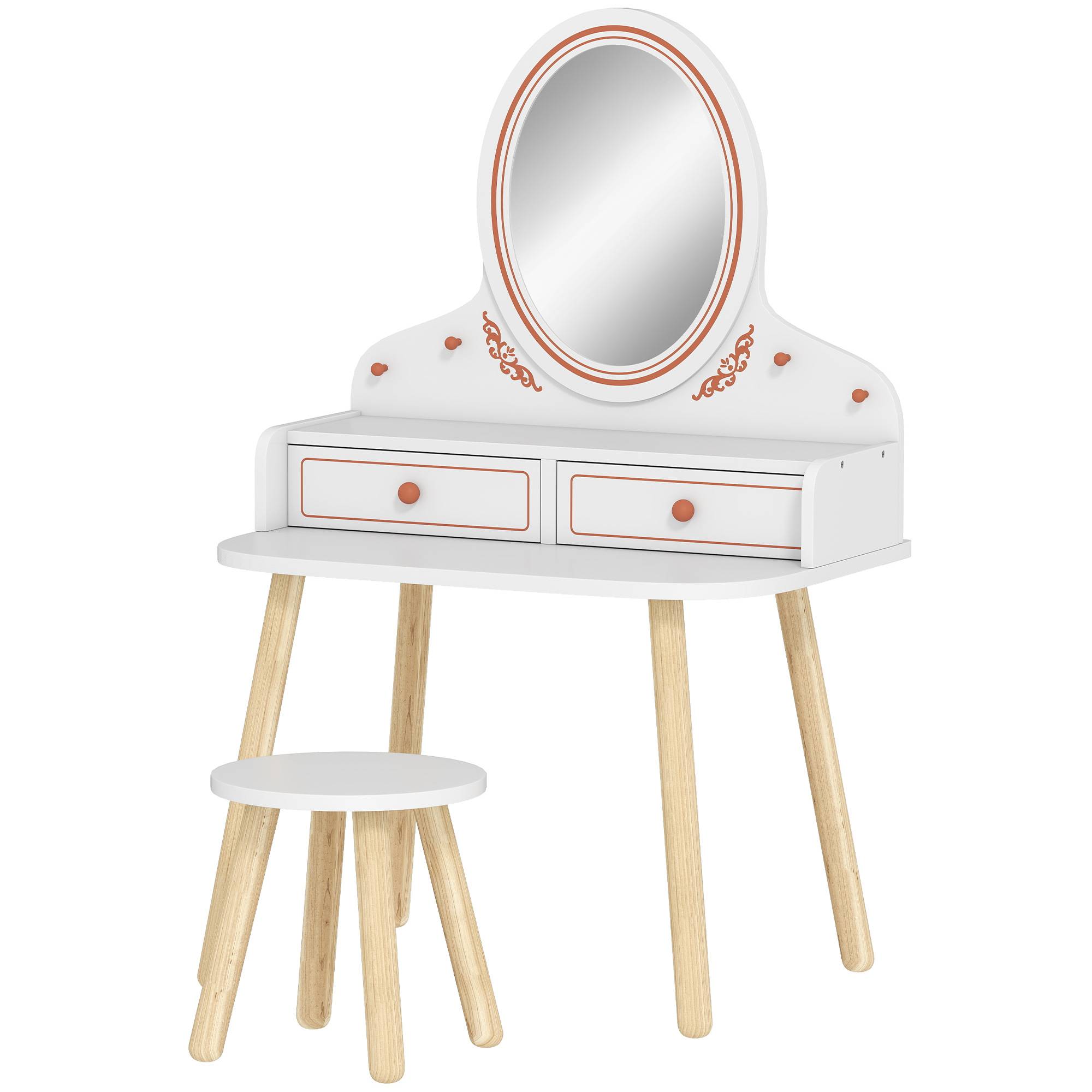 Sans Marque - Coiffeuse pour fille, avec tabouret, miroir, 2 tiroirs et penderie, 3 à 8 ans, blanche - Image 2