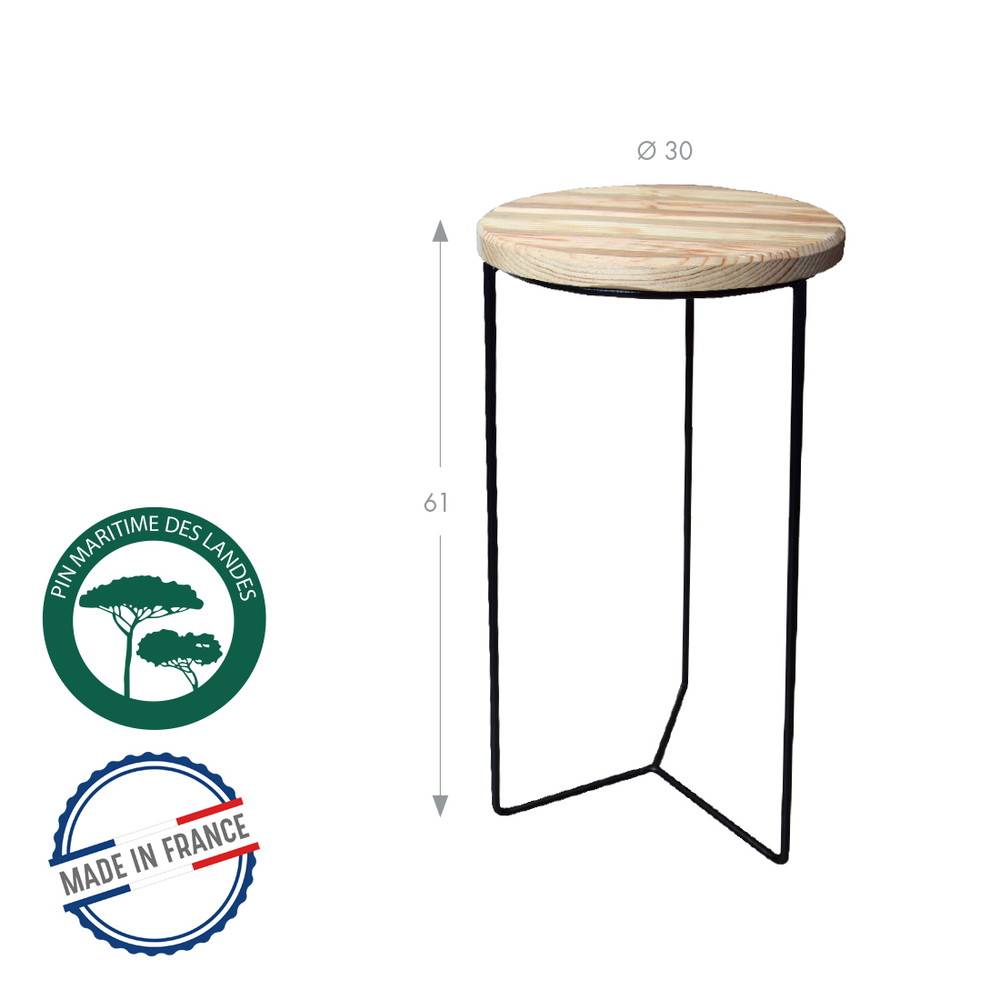 Louis Moulin - Soporte industrial alto hierro redondo tablero madera - 61x30 cm - Acero epoxi Louis Moulin - Imagen 2