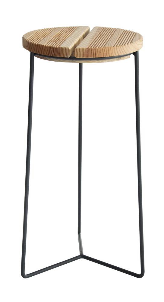 Louis Moulin - Sellette industrielle haute fer rond plateau bois - 61x30 cm - Acier époxy Louis Moulin - Image 1