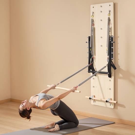 Vevor - Reformer Pilates mural en érable, planche à ressorts réglables 8 niveaux, équipement compact pour entraînement, yoga, force et équilibre à domicile. - Image 8