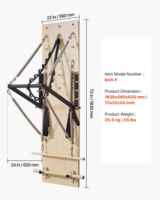 Vevor - Reformer Pilates mural en érable, planche à ressorts réglables 8 niveaux, équipement compact pour entraînement, yoga, force et équilibre à domicile. - Image 6