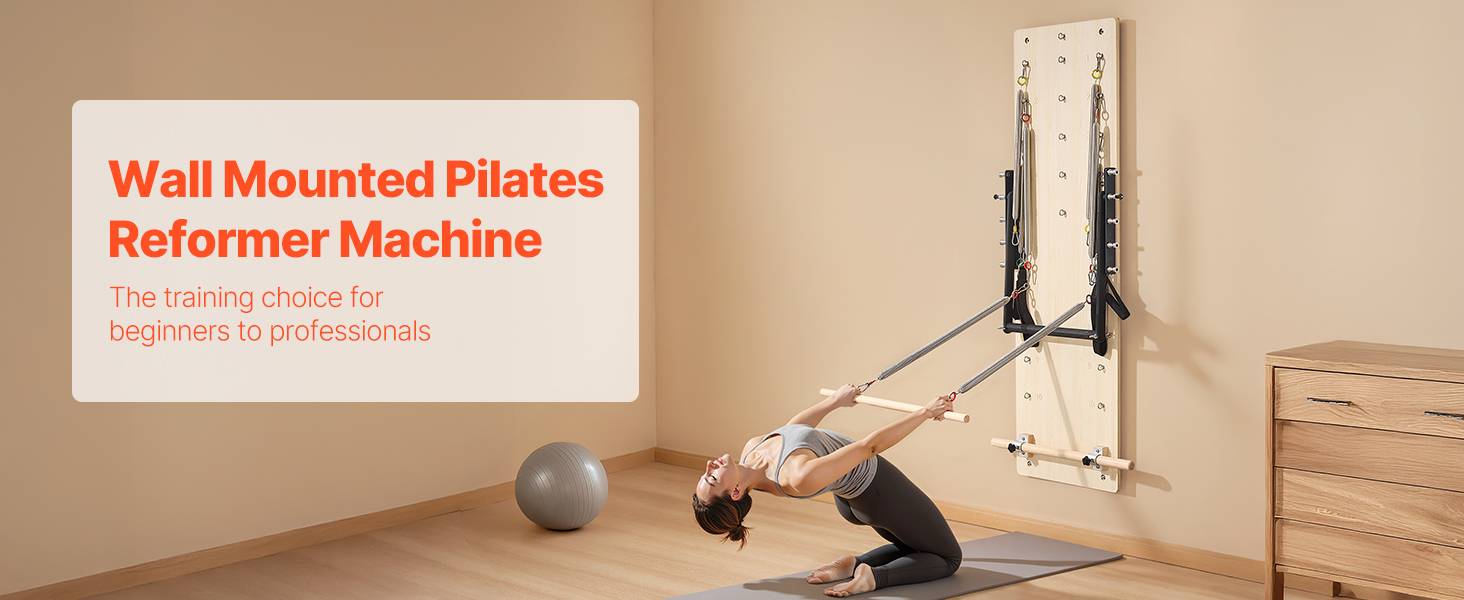 Vevor - Reformer Pilates mural en érable, planche à ressorts réglables 8 niveaux, équipement compact pour entraînement, yoga, force et équilibre à domicile. - Image 9