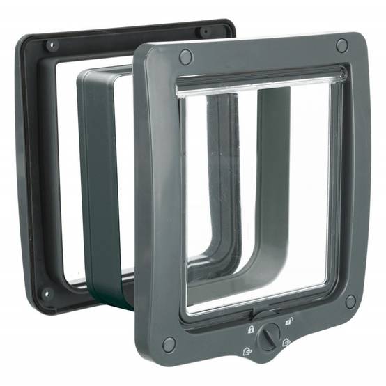 Chatière 4 positions XL avec tunnel 24 × 28 cm extérieur grise pour chat - Image 1