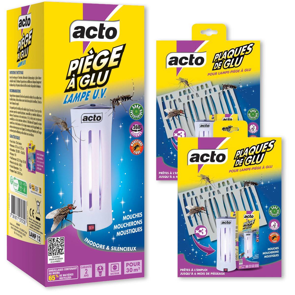 Acto - Pack ACTO Piège à Glu Lampe UV + 6 Plaques - 12 mois de protection