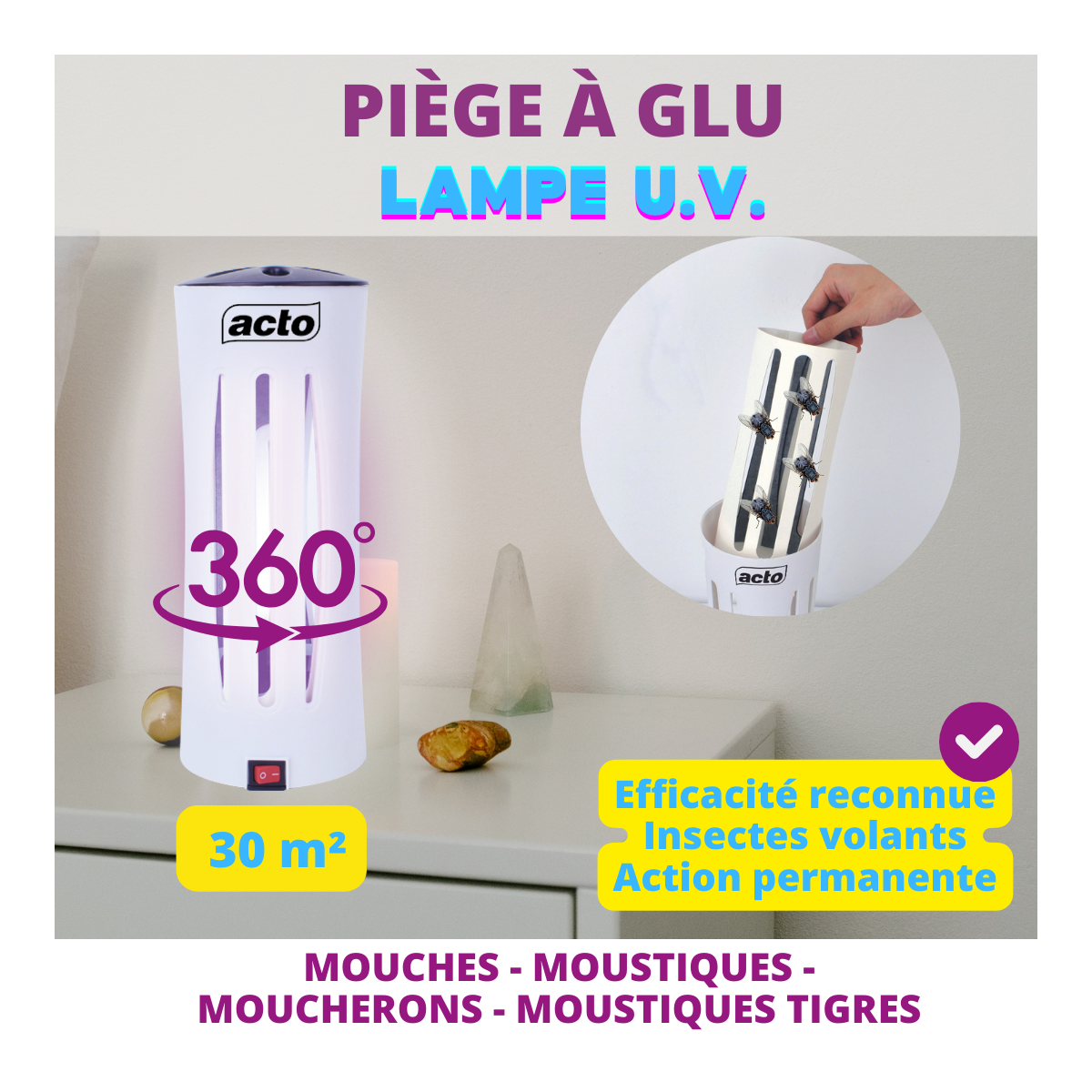 Acto - Pack ACTO Piège à Glu Lampe UV + 6 Plaques - 12 mois de protection - Image 3