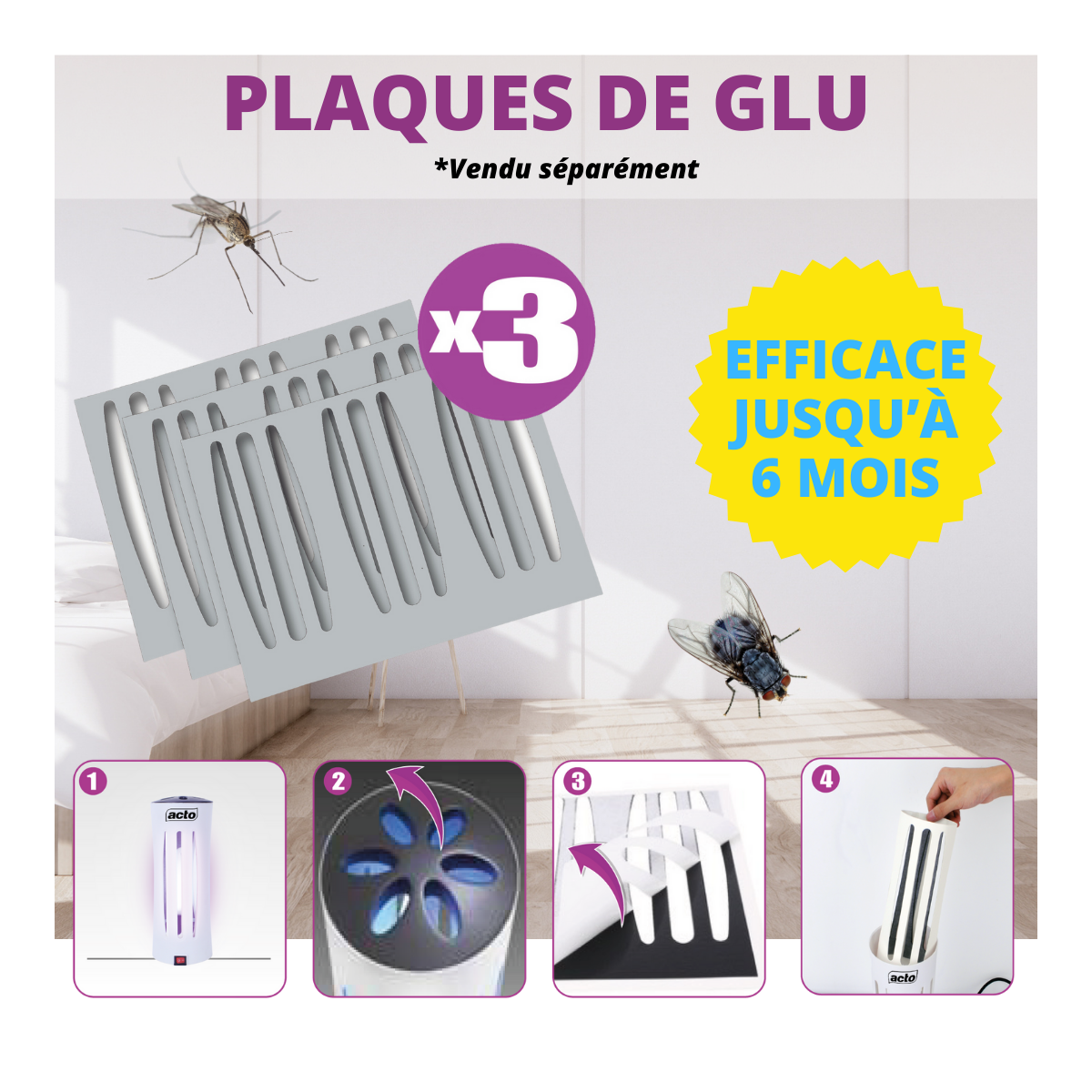 Acto - Pack ACTO Piège à Glu Lampe UV + 6 Plaques - 12 mois de protection - Image 4