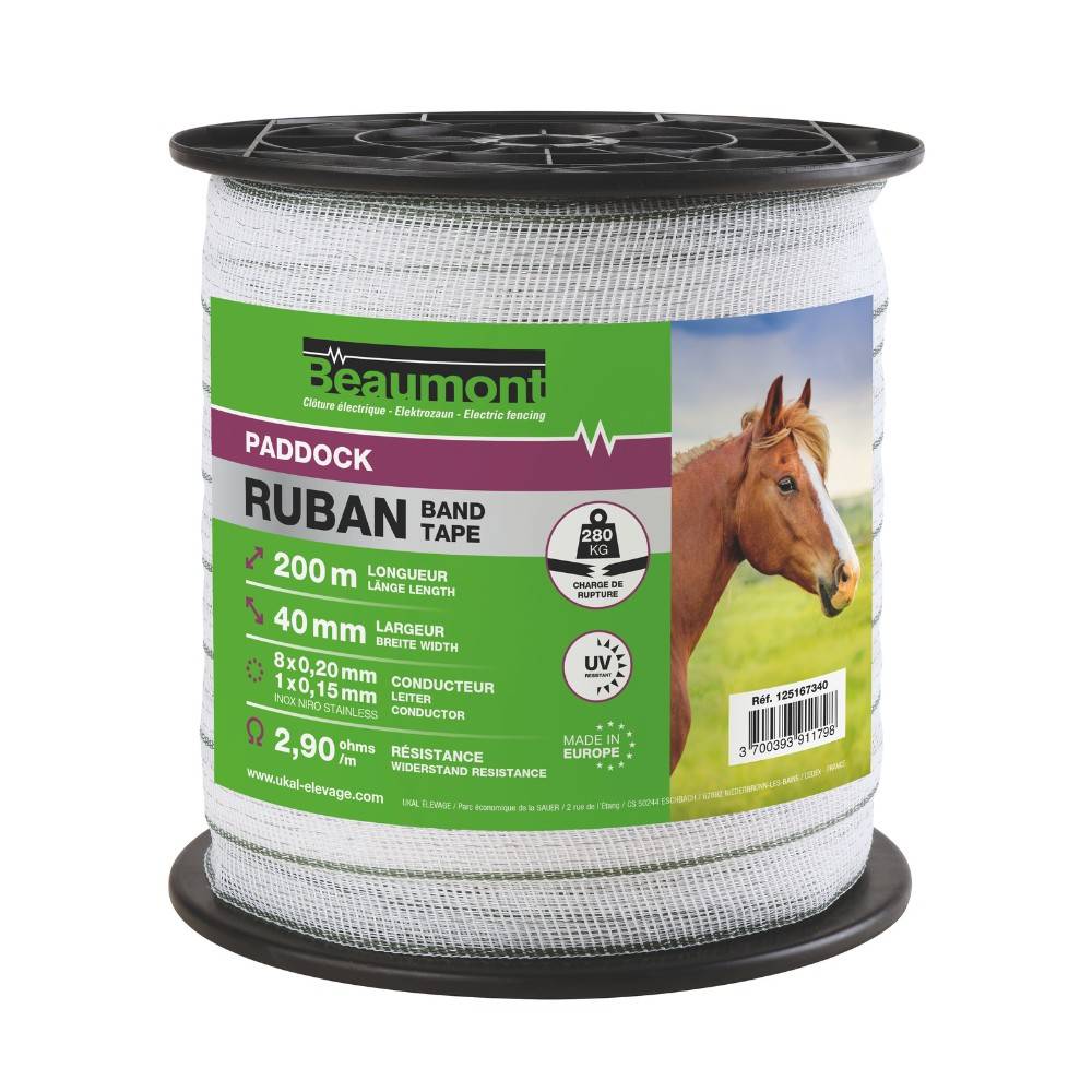 Beaumont - Ruban blanc et vert 40mm / 200m PADDOCK