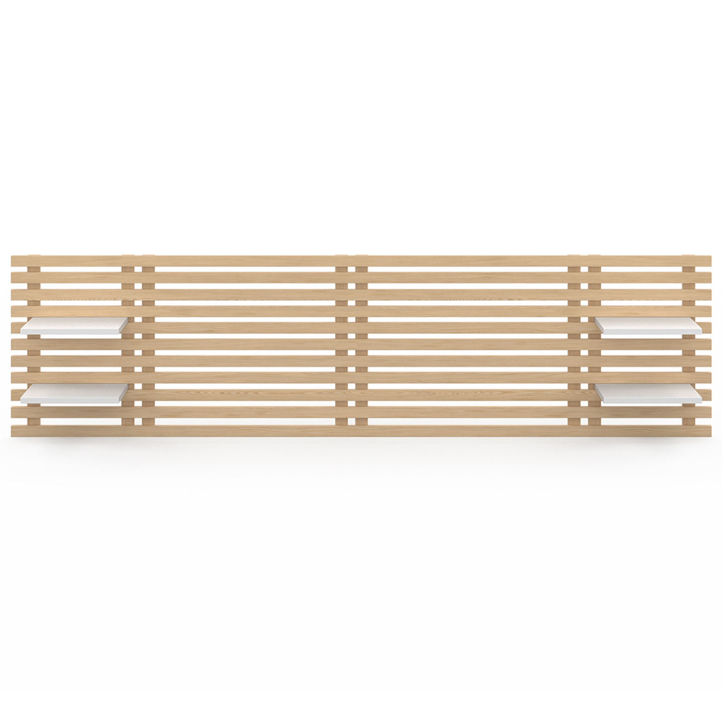 Tête de lit suspendue en lattes AVA 240 cm bois clair et étagères blanches - Image 3